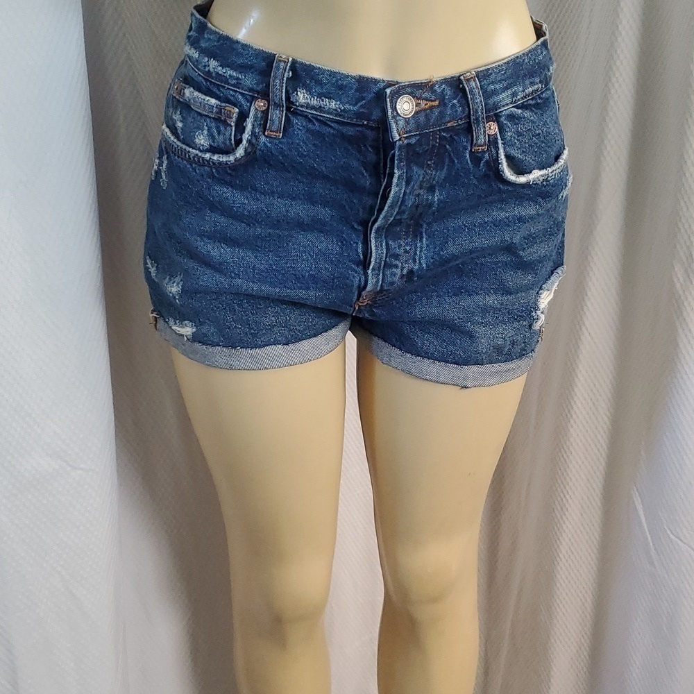 We The Free Button Distressed Denim Blue Jean Shorts Size 28